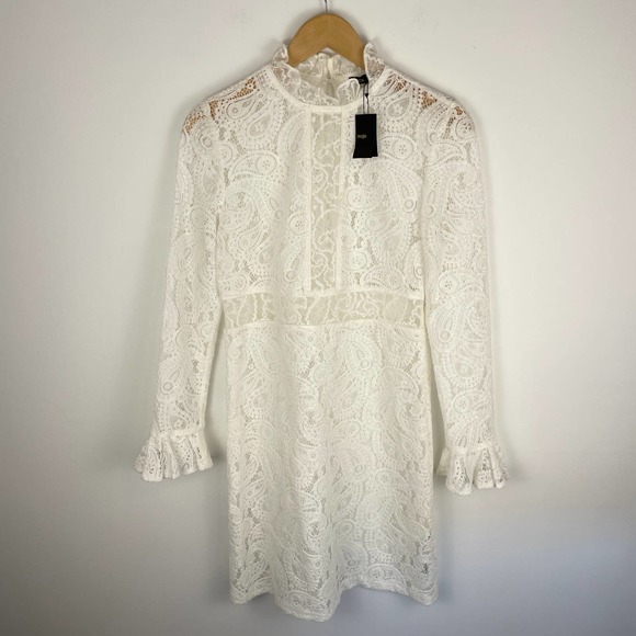 Maje Rilene Paisley Long Sleeve Guipure Lace Mini Dress White Medium New - Picture 2 of 16